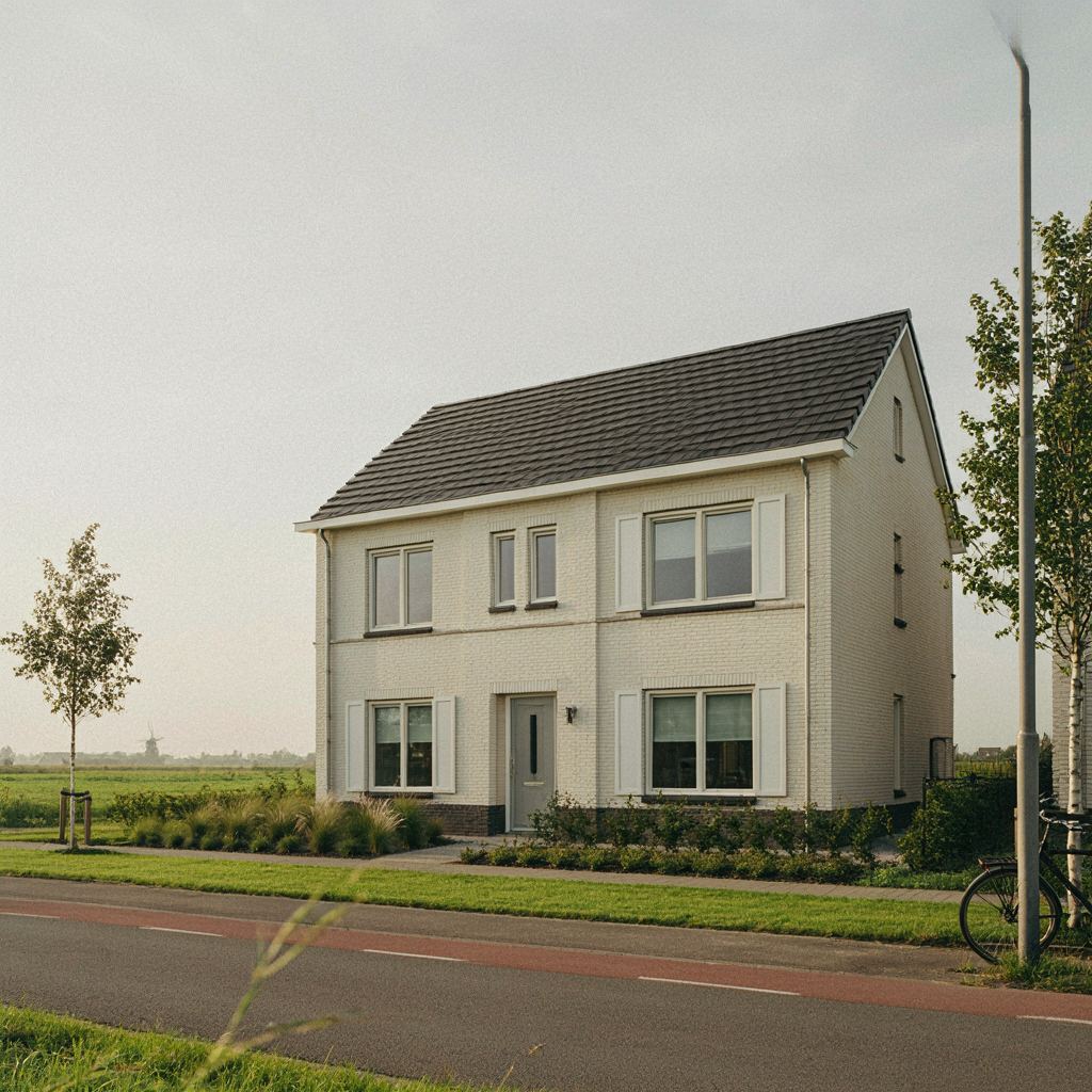 Moderne nieuwbouwwoning in een woonwijk in Hendrik-Ido-Ambacht met witte kunststof kozijnen