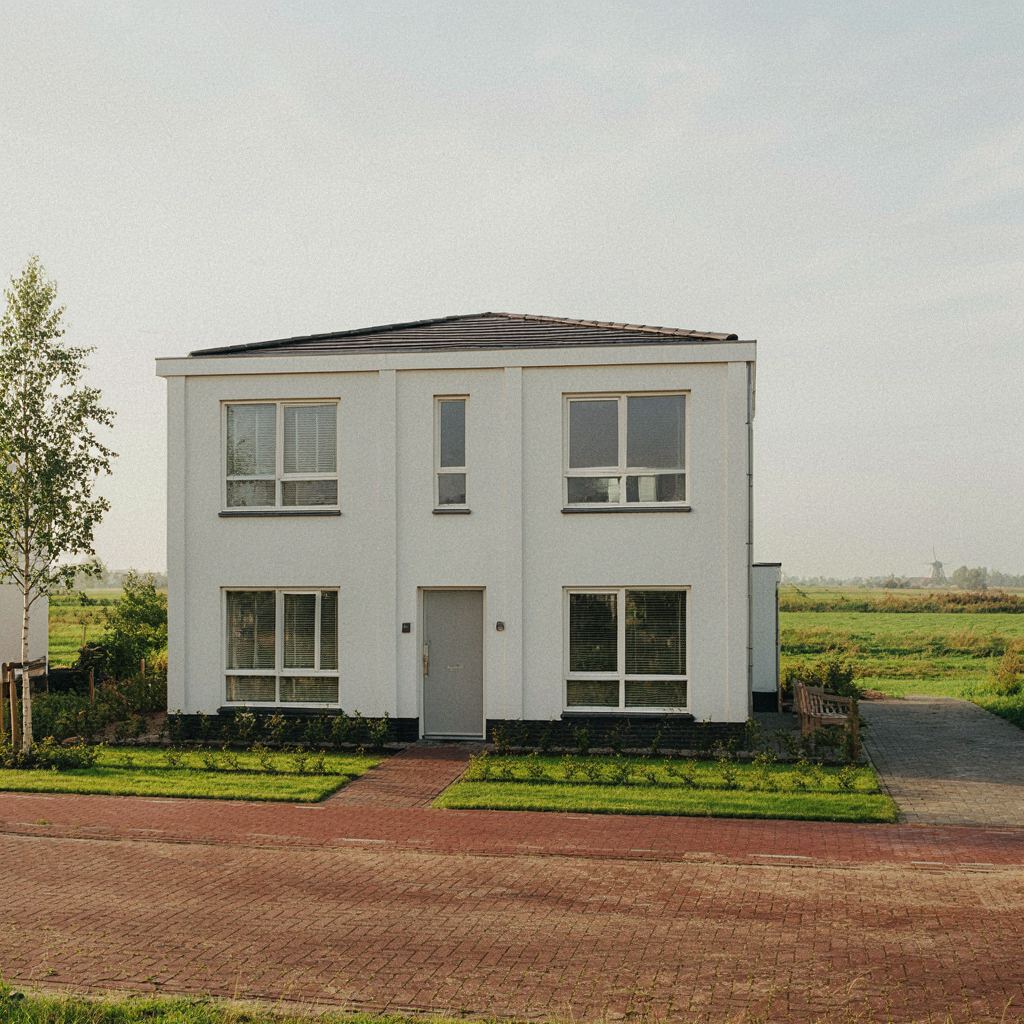 Moderne eengezinswoning in een wijk in Capelle aan den IJssel met witte kunststof kozijnen en groene tuin