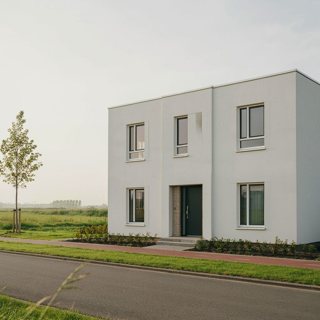 Moderne nieuwbouwwoning in een woonwijk in Ridderkerk met witte kunststof kozijnen
