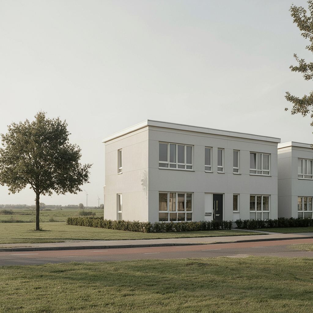 Moderne eengezinswoning in Hardinxveld-Giessendam met witte kunststof kozijnen in de voorgevel