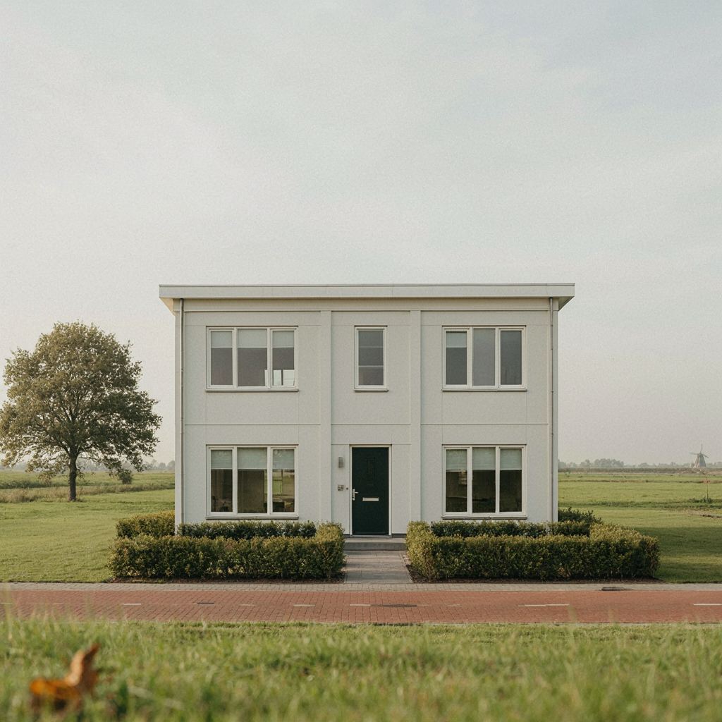 Moderne nieuwbouwwoning in een woonwijk in Krimpen aan den IJssel met witte kunststof kozijnen