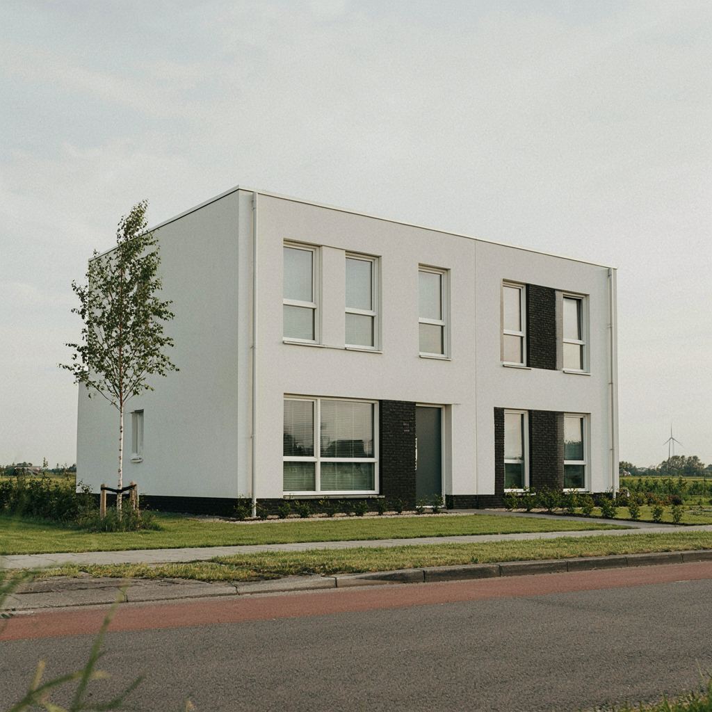 Moderne nieuwbouwwoning in een woonwijk in Oud-Beijerland met witte kunststof kozijnen